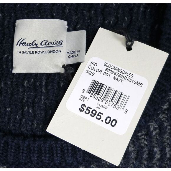 Hardy Amies Mens Wool Crewneck Knit Sweater X-Large XL Navy Jumper - Picture 5 of 5